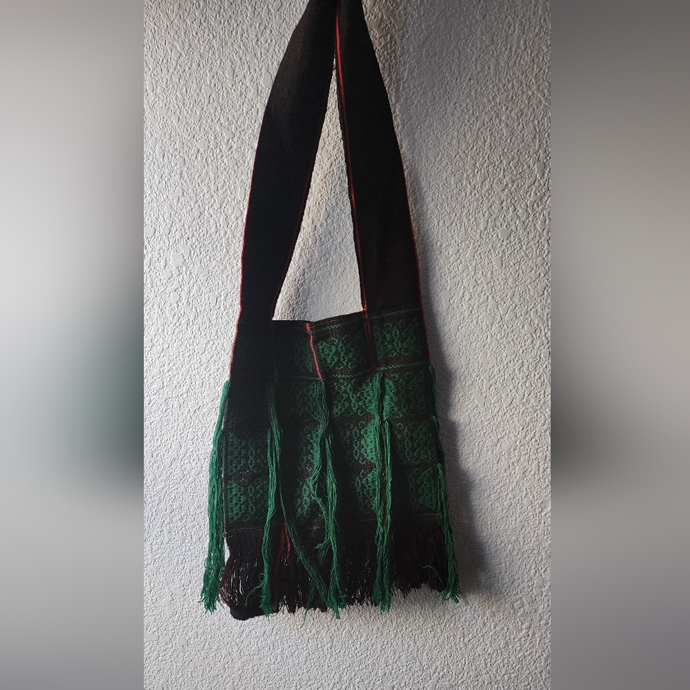 Green and red frilly purse